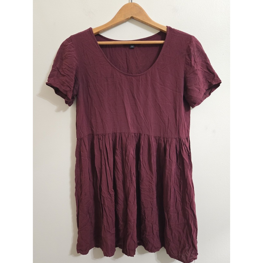Brandy Melville Burgundy Rayon Babydoll Mini Dress One Size Maroon Short Sleeve
